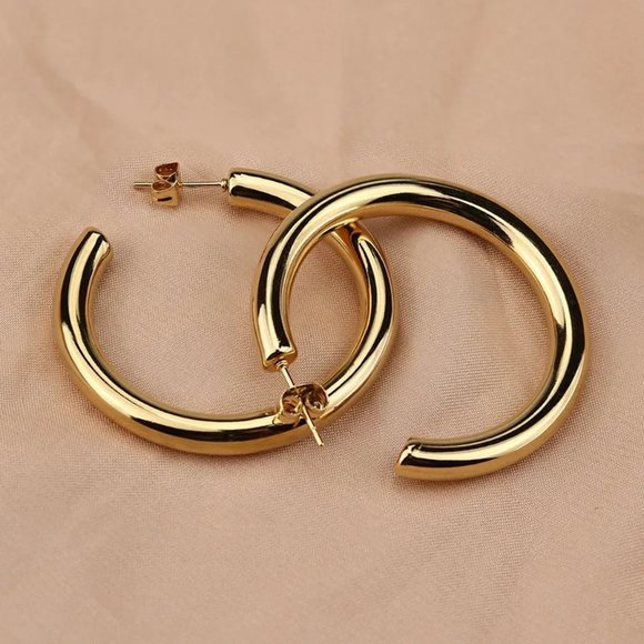 Lux Thick Gold Hoop Earrings - Picture 1 of 3